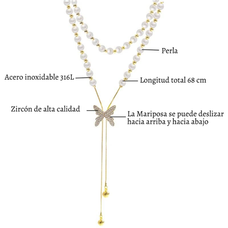 COLLAR DE PERLAS CON MARIPOSA AJUSTABLE